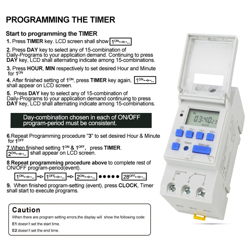 Baomain THC15A AC 220V - 240V Digital LCD Power Programmable Timer Time Switch Relay 16A Amp White - Image 4